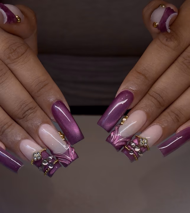 3d Sculpting, Cat Eye, Rhinestone Placement, Acrylic — nail work by TenTen Buckhead Nails