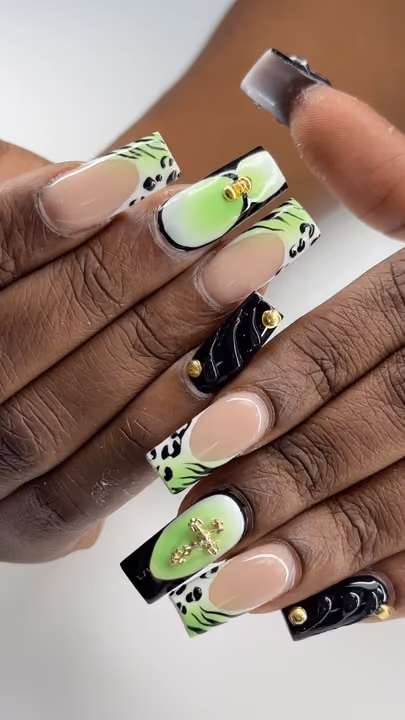 3d Sculpting, Airbrush, Animal Print, Charm Placement — nail work by GT NAILS Duluth, Ga