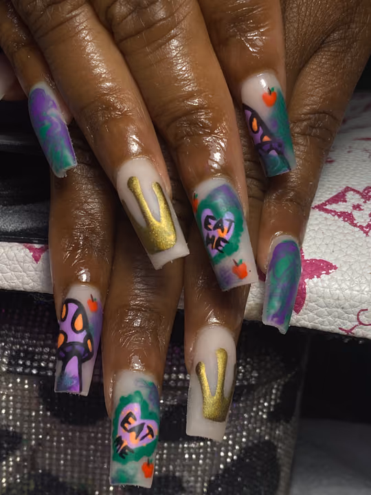 Character Art, Hand Painting, Smoke Effect — nail work by Norcross nail tech