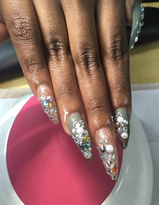 Crystal Placement, Extreme Length, Mixed Media — nail work by just nails