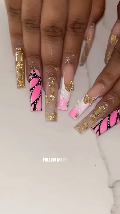 3d Sculpting, Transfer Foil, French Manicure, Hand Painting — nail work by LuxuryStrokeNails