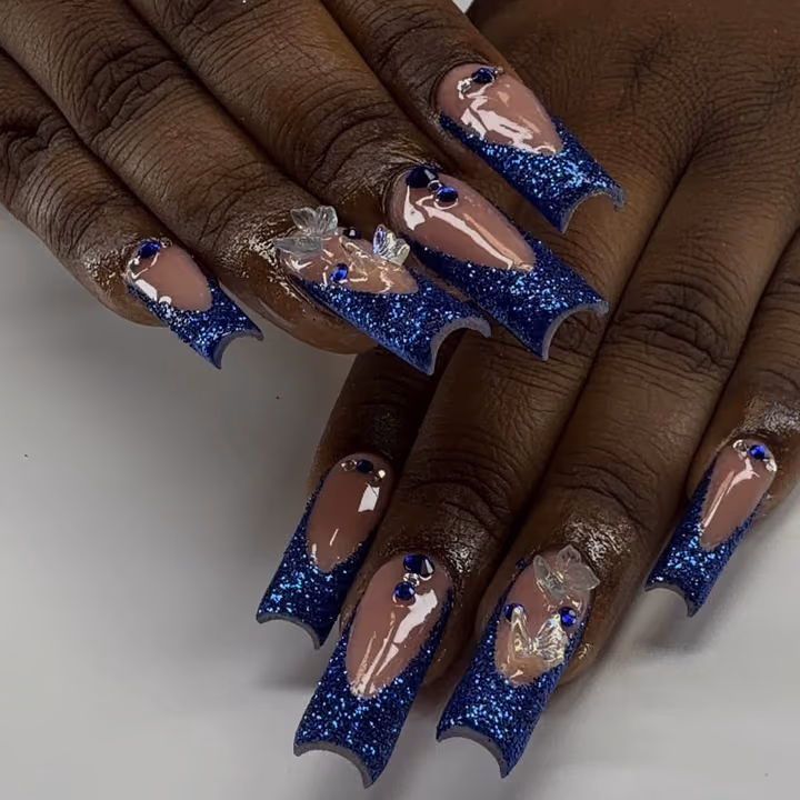 Charm Placement, French Manicure, Encapsulation, Textured Finish — nail work by Candy Drop Nail Shop