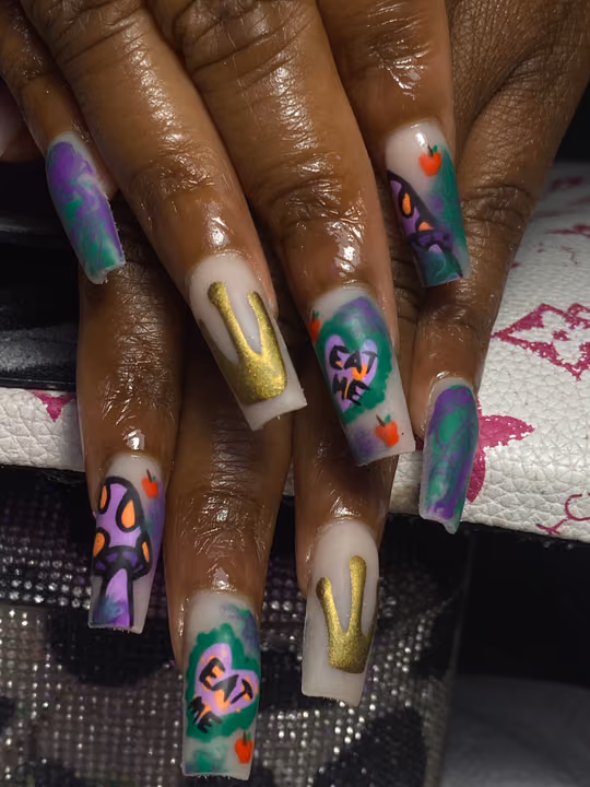 Character Art, Hand Painting, Smoke Effect — nail work by Norcross nail tech