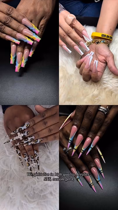 3d Sculpting, Extreme Length, Rhinestone Placement, French Manicure — nail work by Buckhead Nail Studio
