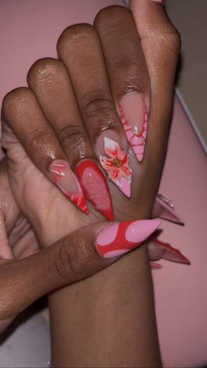 3d Sculpting, Hand Painting, Stiletto, Sweater Texture — nail work by ATL Nail Tech