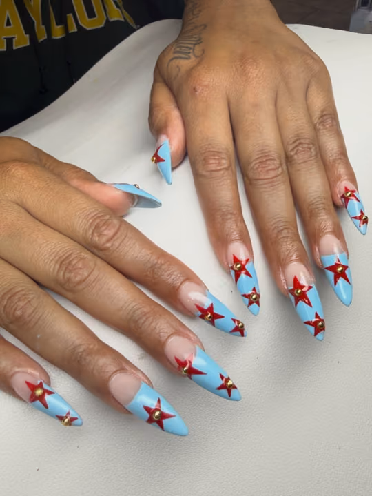 Gem Placement, Line Art, Stiletto — nail work by The Nail Nest