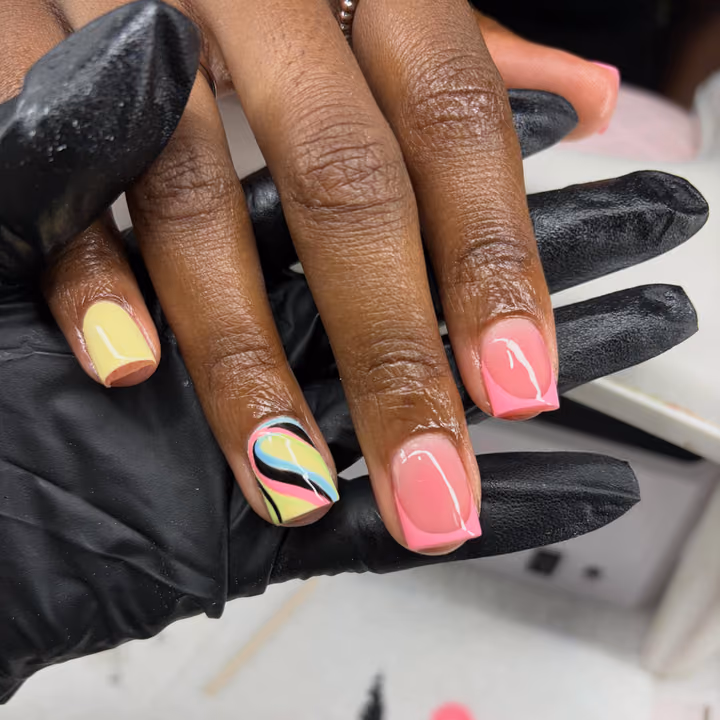 French Manicure, Line Art, Square — nail work by Nubi Nailz