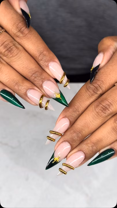 3d Sculpting, Charm Placement, Chrome, Stiletto — nail work by Blanc Nail Bar