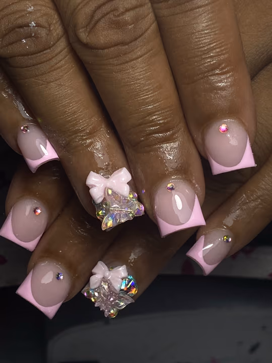 3d Sculpting, French Manicure, Rhinestone Placement — nail work by Norcross nail tech