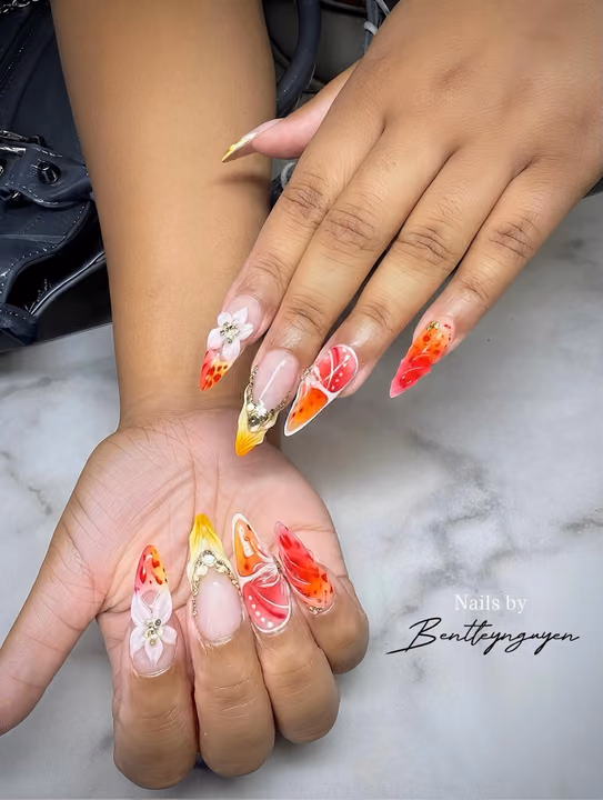 3d Sculpting, Airbrush, Charm Placement, Encapsulation — nail work by Buckhead Nail Studio