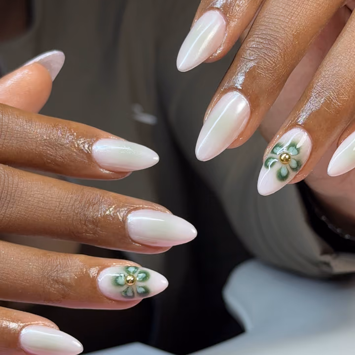 Charm Placement, Blooming Gel, Chrome — nail work by TARA NAILS & LASH -nails