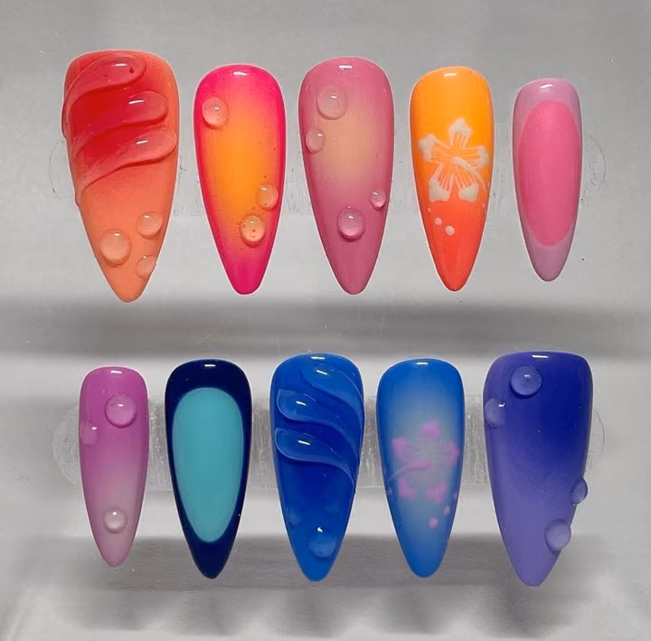 3d Sculpting, Airbrush, Water Drop Effect — nail work by American Nails Cumming