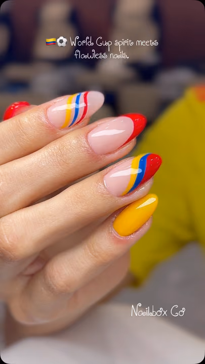 Almond, French Manicure, Hand Painting, Line Art — nail work by NAILBOX CO. Alpharetta