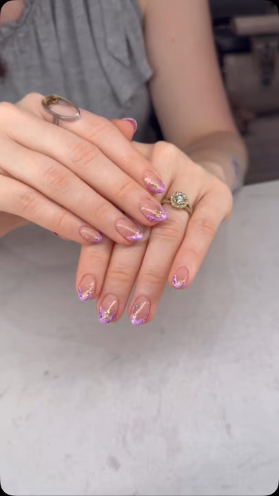 Abstract Art, Transfer Foil, French Manicure — nail work by Blanc Nail Bar