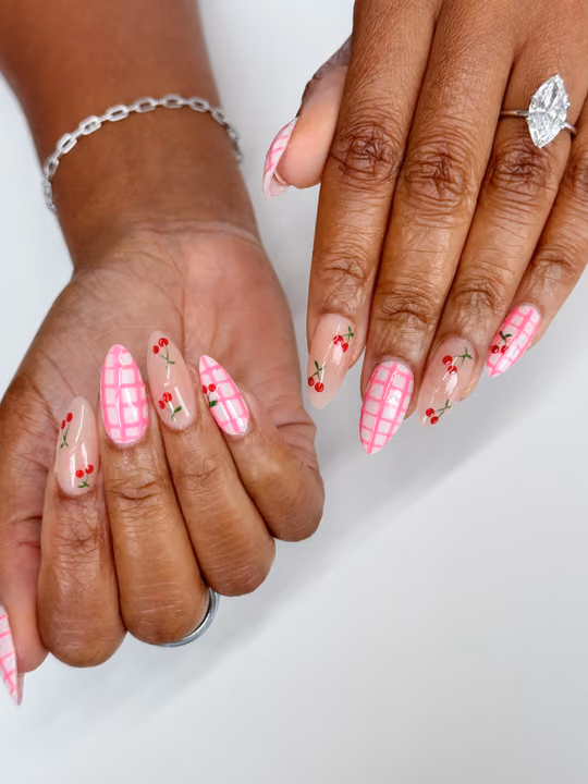 Hand Painting, Negative Space, Plaid — nail work by Flair Nail & Beauty Bar