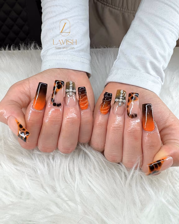 3d Sculpting, Animal Print, Charm Placement, Gradient — nail work by Lavish Nails & Lash
