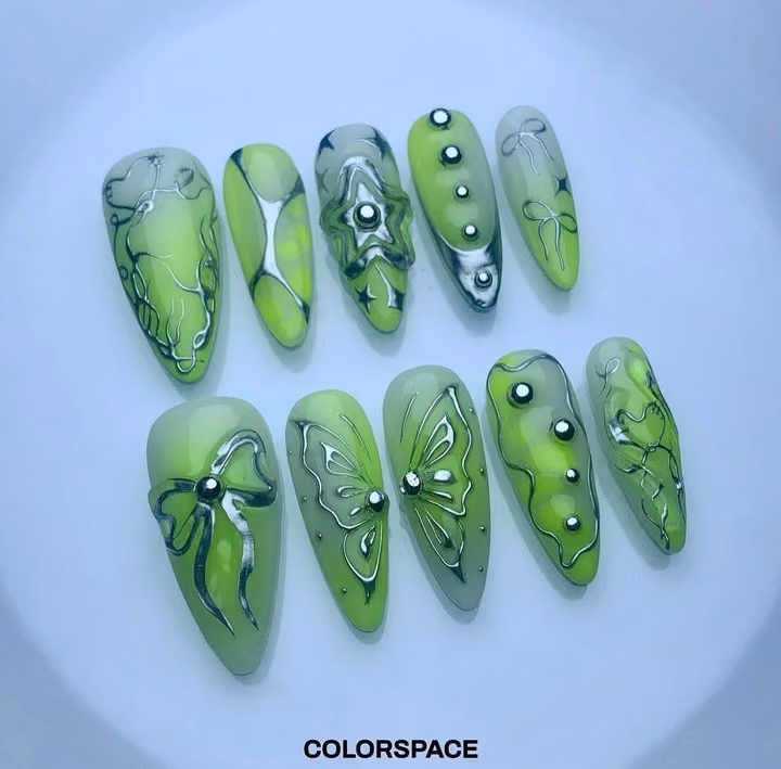 3d Sculpting, Chrome, Line Art — nail work by American Nails Cumming