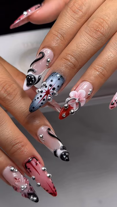 3d Sculpting, Airbrush, Charm Placement, Stiletto — nail work by Jay