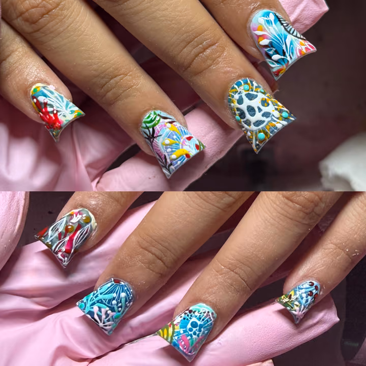 Hand Painting, Duck, Flare Nails — nail work by ATL Nail Artist
