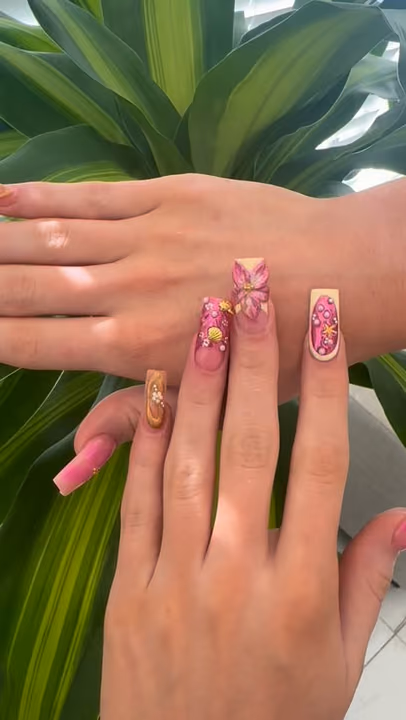3d Sculpting, Charm Placement, Square, Textured Finish — nail work by Lush Nail Bar Grant Park