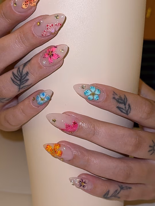 3d Sculpting, Crystal Placement, Hand Painting — nail work by MALIA M