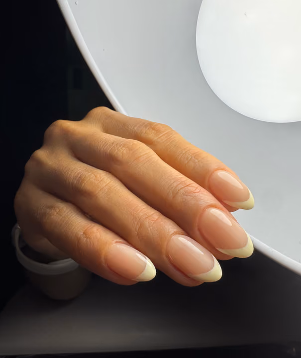French Manicure, Shaping, Structured Gel — nail work by Keilastudio