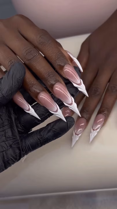 3d Sculpting, Extreme Length, French Manicure, Stiletto — nail work by sang nguyen