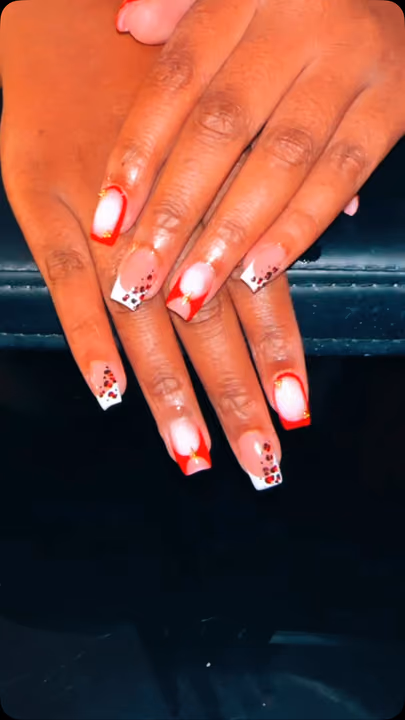 French Manicure, Rhinestone Placement, Structured Gel — nail work by Luxury Accessory Nail Studio