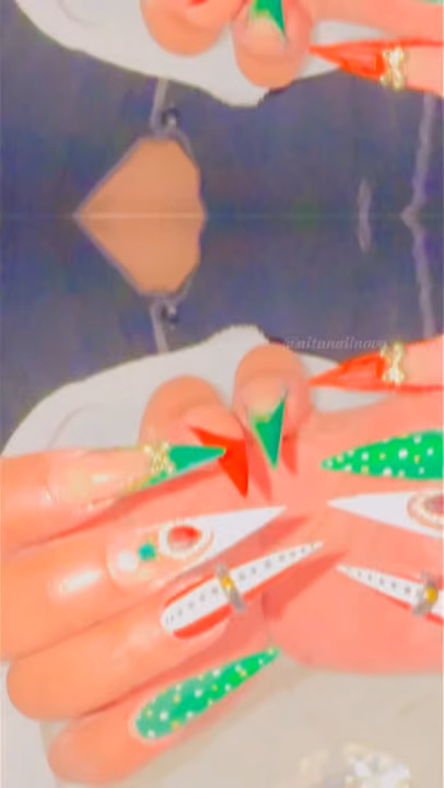 Crystal Placement, Extreme Length, Holiday Art, Stiletto — nail work by Atlanta Nail Artist