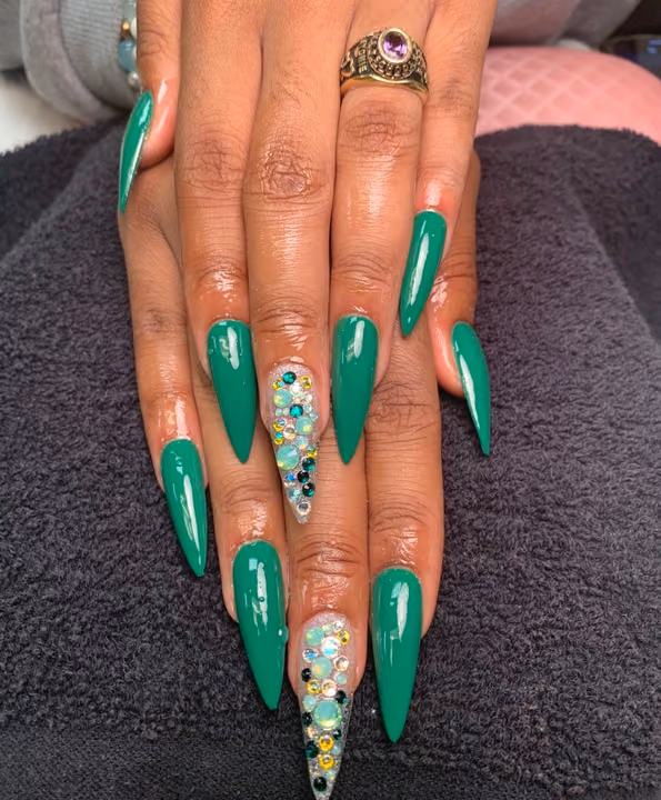 Crystal Placement, Rhinestone Placement, Stiletto — nail work by just nails