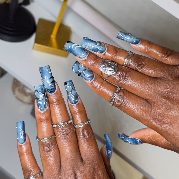 3d Sculpting, Airbrush, Charm Placement, Chrome — nail work by NAIL TALK MIDTOWN(GEORGIA TECH)