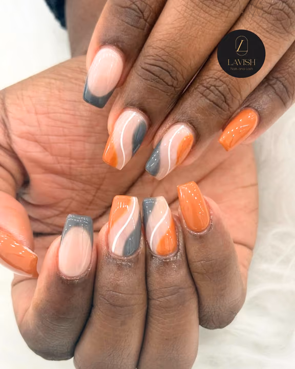 French Manicure, Negative Space, Swirl Art — nail work by Lavish Nails & Lash
