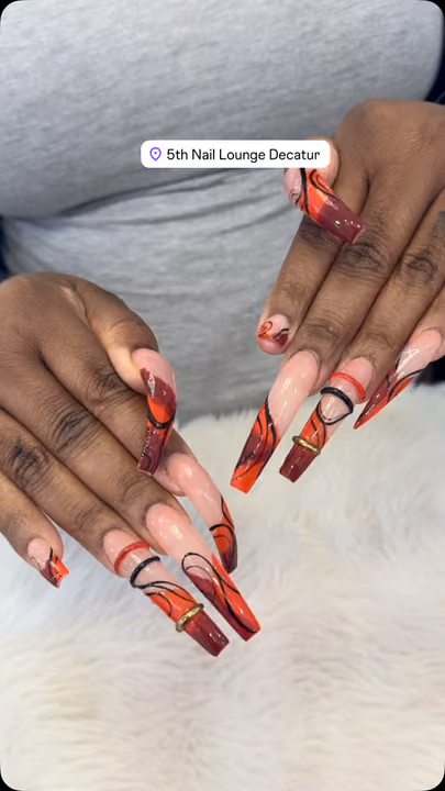 Encapsulation, Extra Long Length, Marbling, Hand Painting — nail work by 5th Nail Lounge Decatur
