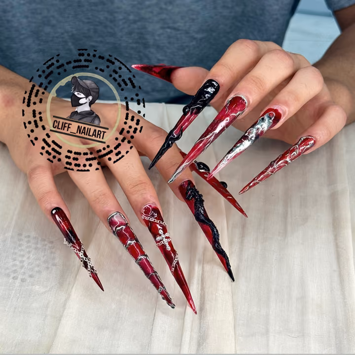 3d Sculpting, Chrome, Encapsulation, Extreme Length — nail work by Cliff Nail Art