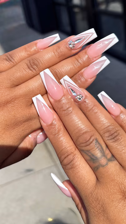 Encapsulation, Geometric Art, Rhinestone Placement, French Manicure — nail work by Lifestyle Nail Bar