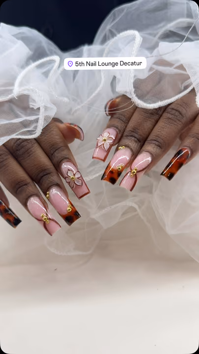 3d Sculpting, Gem Placement, Tortoiseshell Effect — nail work by 5th Nail Lounge Decatur
