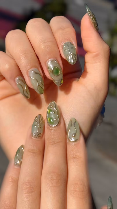 3d Sculpting, Aura Effect, Chrome, Textured Finish — nail work by Lifestyle Nail Bar