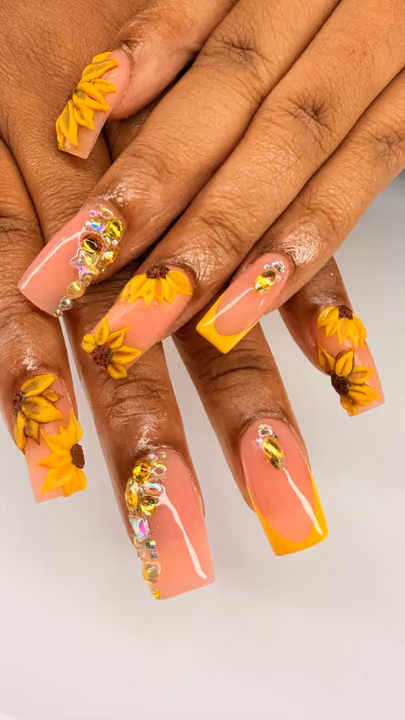 3d Sculpting, Acrylic, French Manicure, Rhinestone Placement — nail work by Rachel Odom