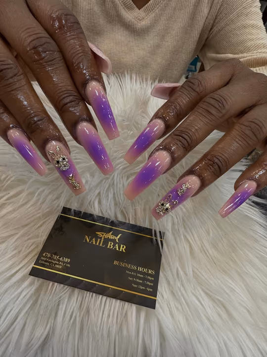 Charm Placement, Airbrush, Coffin, Extra Long Length — nail work by Shark Nail Bar