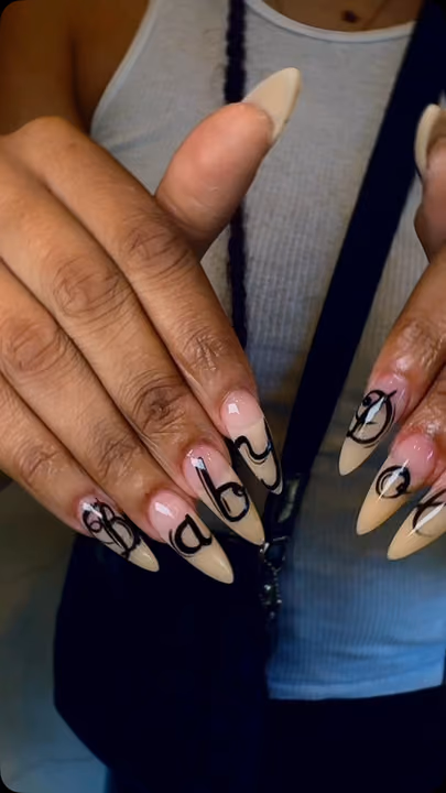 Hand Lettering, Negative Space, Stiletto — nail work by Dor Nail Bar Atlanta