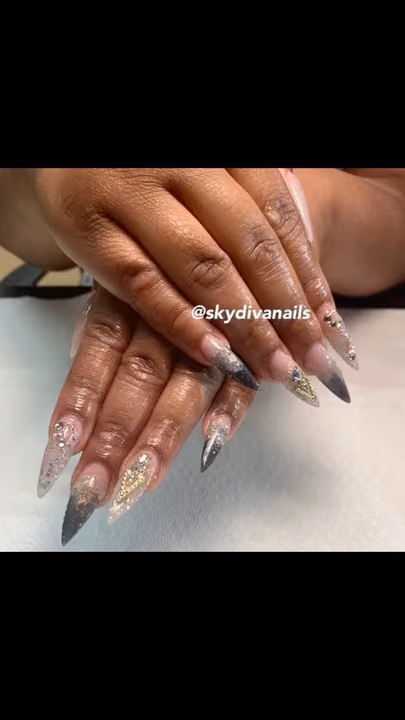 Crystal Placement, Ombre, Stiletto — nail work by just nails
