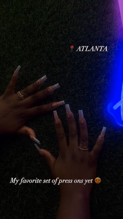 Charm Placement, Extreme Length, Press Ons — nail work by Bpressed Atl