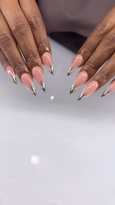 French Manicure, Line Art, Dot Work, Stiletto — nail work by Yesit Nails