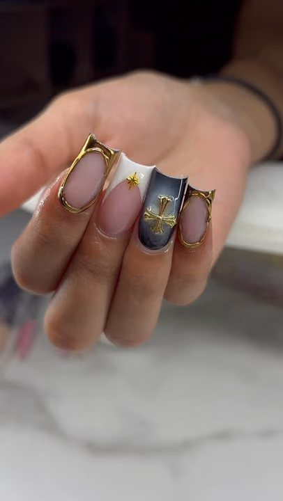 Chrome, Duck, French Manicure, Hardware Placement — nail work by Dallas Ga Nail Tech