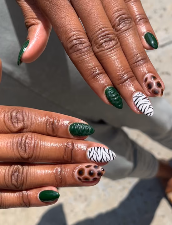 3d Sculpting, Animal Print, Textured Finish — nail work by Natural Nail Theory