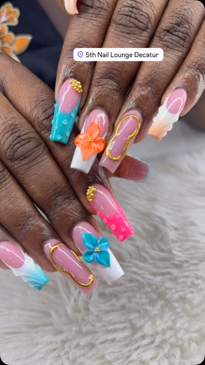 3d Sculpting, French Manicure, Metallic Gel, Water Drop Effect — nail work by 5th Nail Lounge Decatur