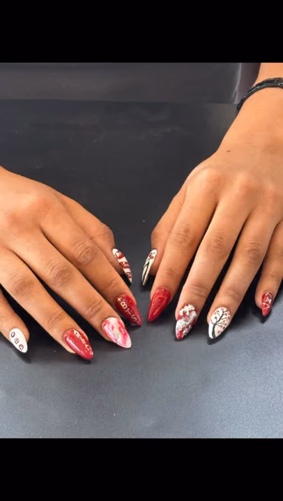 Encapsulation, Hand Painting, Marbling — nail work by Lifestyle Nail Bar