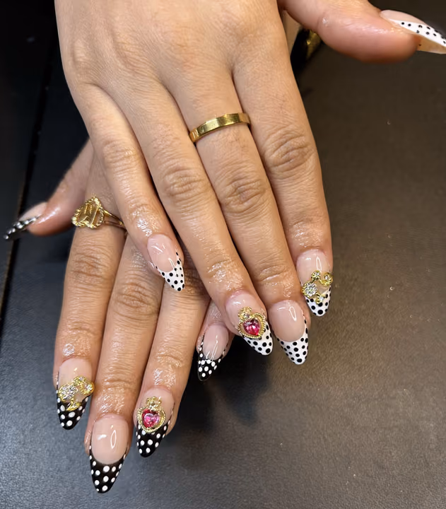 Gem Placement, Hand Painting — nail work by TipsSlayedbyStyles