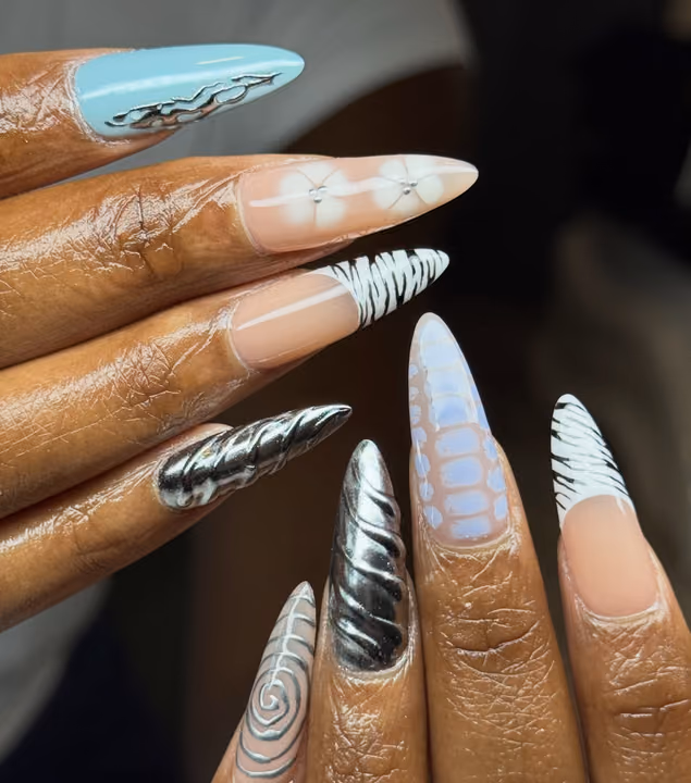 3d Sculpting, Chrome, Hand Painting, Nail Extensions — nail work by The Nail Nest