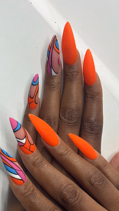 Line Art, Matte, Hand Painting, Stiletto — nail work by Atlanta Nail Tech